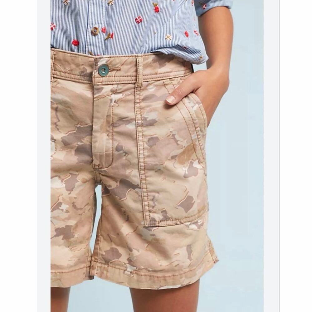 Anthropologie Wanderer Camo Shorts Women’s 30 Beige Cotton Linen Utility Cargo